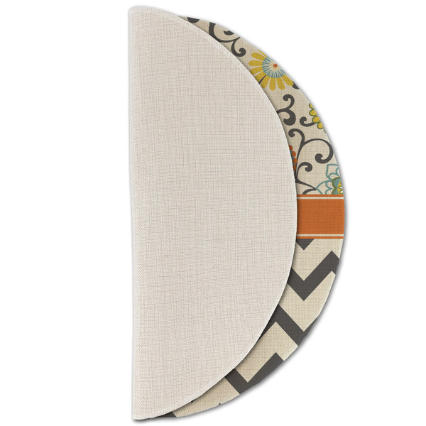 Swirls, Floral & Chevron Round Linen Placemats - HALF FOLDED (single sided)