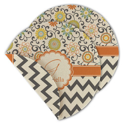 Swirls, Floral & Chevron Round Linen Placemat - Double Sided - Set of 4 (Personalized)
