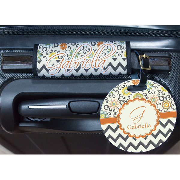 Swirls, Floral & Chevron Round Luggage Tag & Handle Wrap - In Context