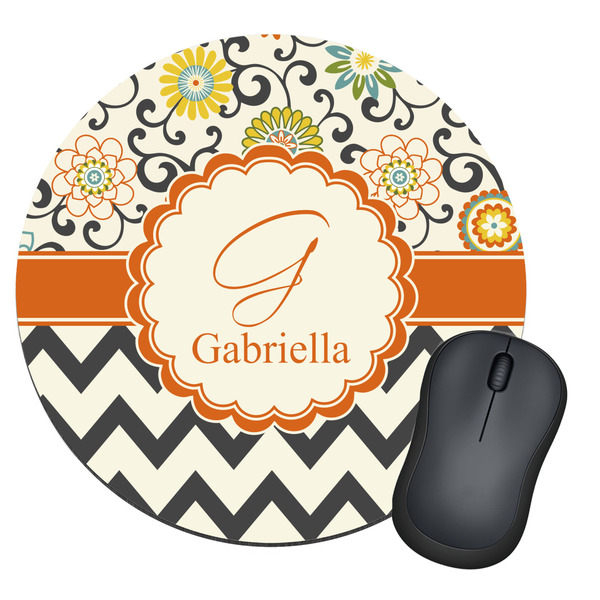 Custom Swirls, Floral & Chevron Round Mouse Pad (Personalized)