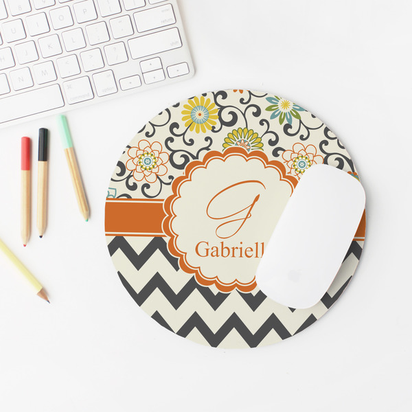 Swirls, Floral & Chevron Round Mousepad - LIFESTYLE 2