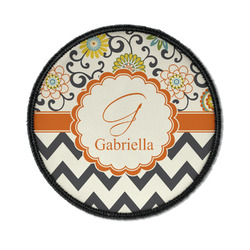 Swirls, Floral & Chevron Iron On Round Patch w/ Name and Initial