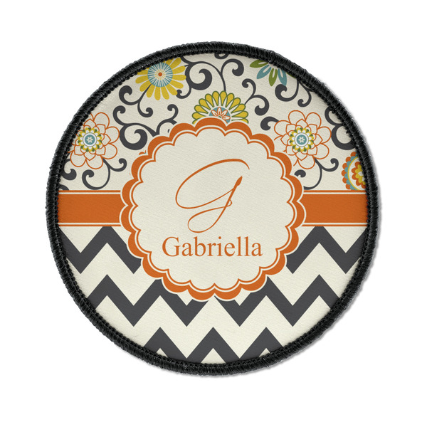 Custom Swirls, Floral & Chevron Iron On Round Patch w/ Name and Initial