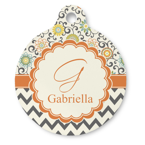 Custom Swirls, Floral & Chevron Round Pet ID Tag (Personalized)