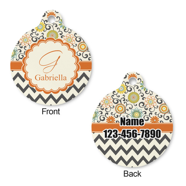 Swirls, Floral & Chevron Round Pet Tag - Front & Back