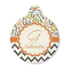 Swirls, Floral & Chevron Round Pet ID Tag - Small (Personalized)