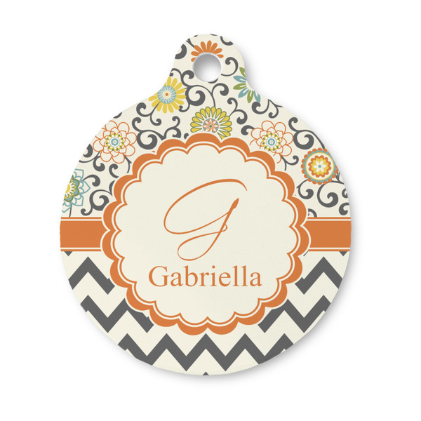 Custom Swirls, Floral & Chevron Round Pet ID Tag - Small (Personalized)