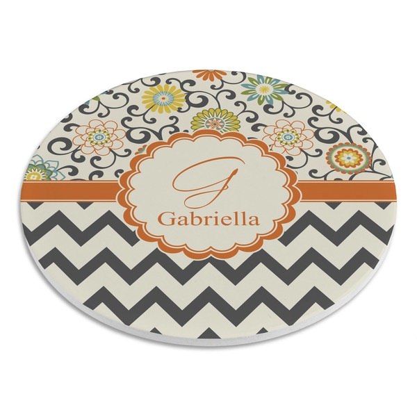 Swirls, Floral & Chevron Round Stone Trivet - Angle View