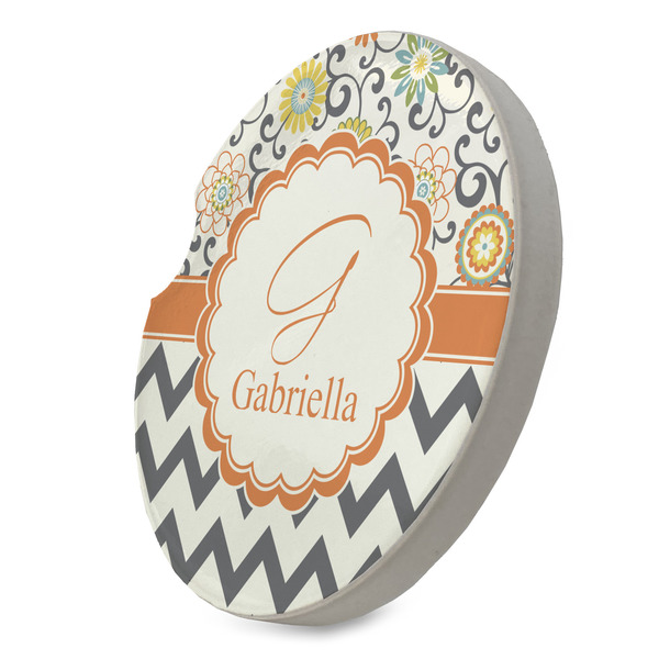 Swirls, Floral & Chevron Sandstone Car Coaster - STANDING ANGLE