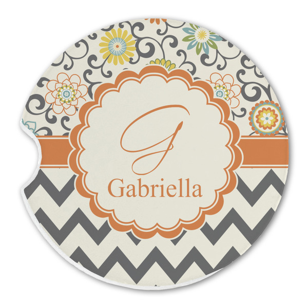 Custom Swirls, Floral & Chevron Sandstone Car Coaster - Single (Personalized)