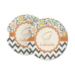 Swirls, Floral & Chevron Sandstone Car Coasters (Personalized)