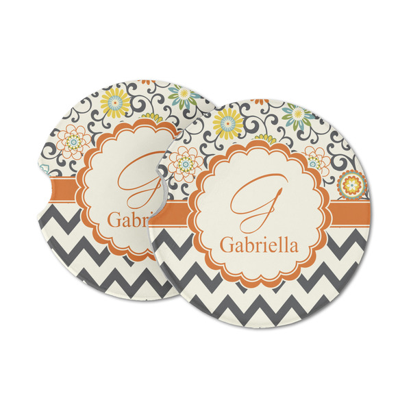 Custom Swirls, Floral & Chevron Sandstone Car Coasters - Set of 2 (Personalized)