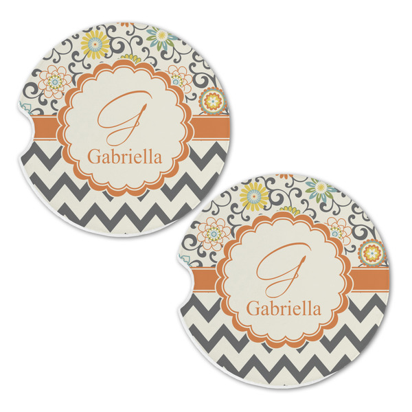Swirls, Floral & Chevron Sandstone Car Coasters - Set of 2