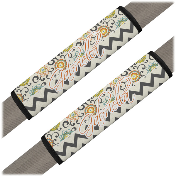 Custom Swirls, Floral & Chevron Seat Belt Covers (Set of 2) (Personalized)