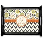 Swirls, Floral & Chevron Black Wooden Tray - Large (Personalized)