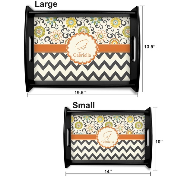 Swirls, Floral & Chevron Serving Tray Black Sizes