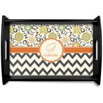 Swirls, Floral & Chevron Black Wooden Tray - Small (Personalized)