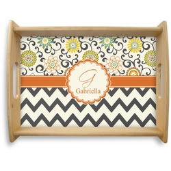 Swirls, Floral & Chevron Natural Wooden Tray - Large (Personalized)