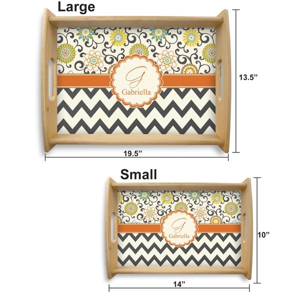 Swirls, Floral & Chevron Serving Tray Wood Sizes