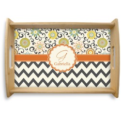Swirls, Floral & Chevron Natural Wooden Tray - Small (Personalized)