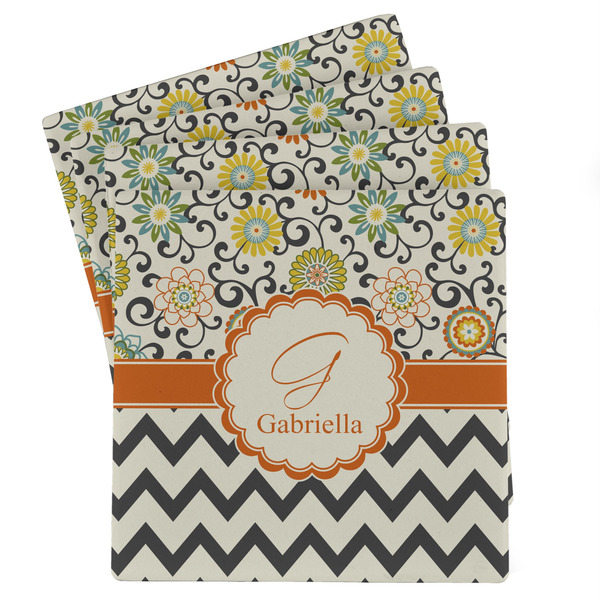 Custom Swirls, Floral & Chevron Absorbent Stone Coasters - Set of 4 (Personalized)