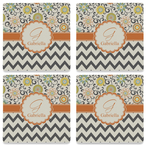 Swirls, Floral & Chevron Set of 4 Sandstone Coasters - See All 4 View
