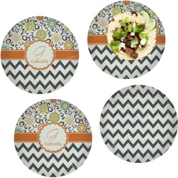 Swirls, Floral & Chevron Set of 4 Glass Lunch / Dinner Plate 10" (Personalized)