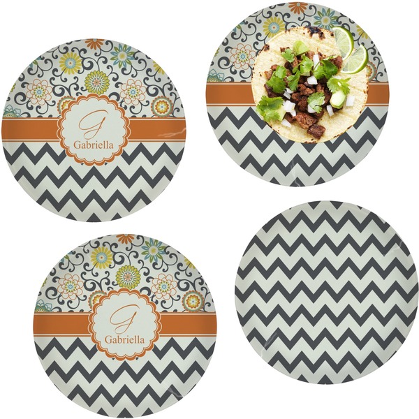 Custom Swirls, Floral & Chevron Set of 4 Glass Lunch / Dinner Plate 10" (Personalized)