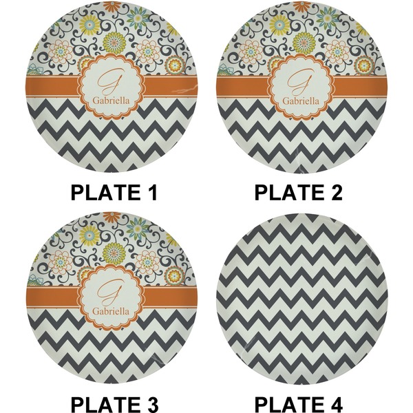 Swirls, Floral & Chevron Set of Lunch / Dinner Plates (Approval)
