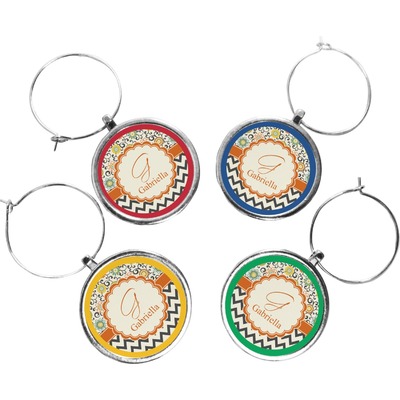 Swirls, Floral & Chevron Wine Charms (Set of 4) (Personalized)