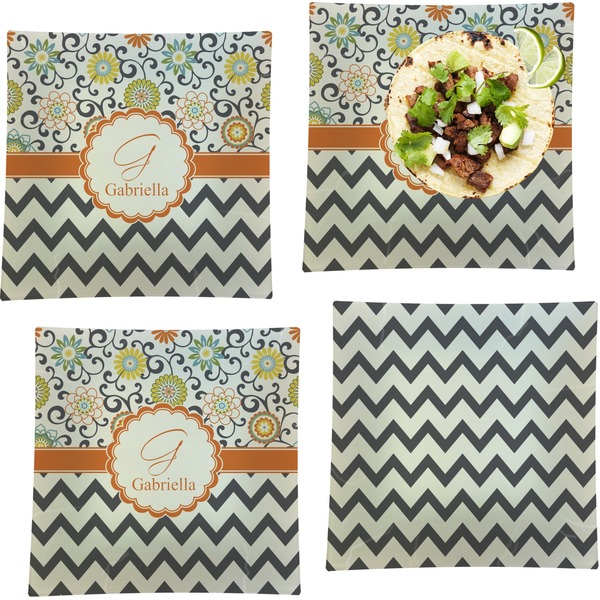 Custom Swirls, Floral & Chevron Set of 4 Glass Square Lunch / Dinner Plate 9.5" (Personalized)