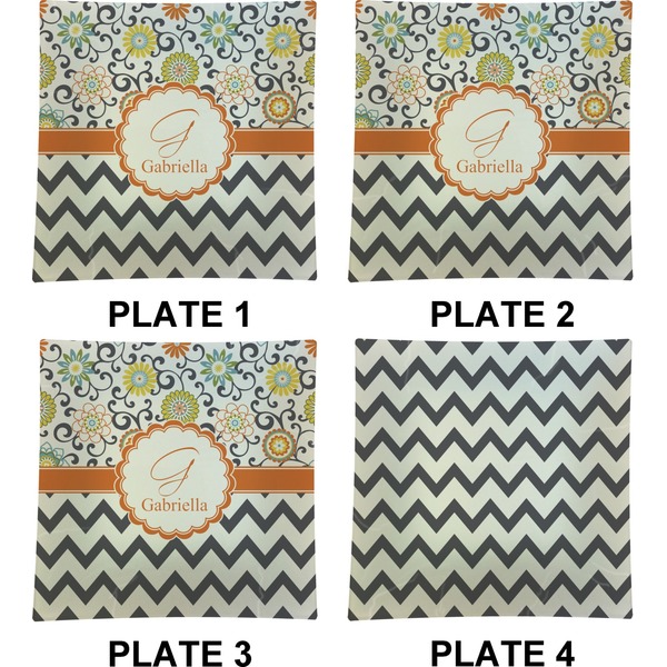 Swirls, Floral & Chevron Set of Square Dinner Plates (Approval)