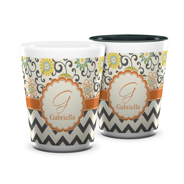 Custom Swirls, Floral & Chevron Ceramic Shot Glass - 1.5 oz (Personalized)