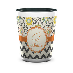 Swirls, Floral & Chevron Ceramic Shot Glass - 1.5 oz - Two Tone - Set of 4 (Personalized)