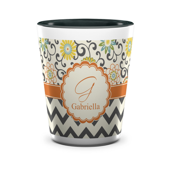 Custom Swirls, Floral & Chevron Ceramic Shot Glass - 1.5 oz - Two Tone - Set of 4 (Personalized)