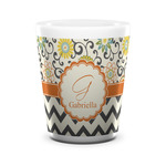 Swirls, Floral & Chevron Ceramic Shot Glass - 1.5 oz - White - Set of 4 (Personalized)