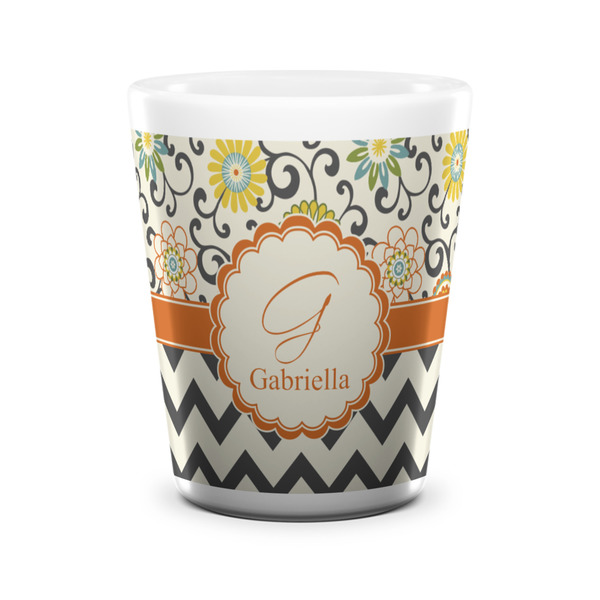 Swirls, Floral & Chevron Shot Glass - White - FRONT