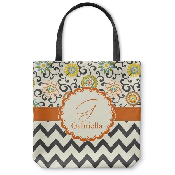 Custom Swirls, Floral & Chevron Canvas Tote Bag - Large - 18"x18" (Personalized)