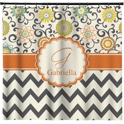 Swirls, Floral & Chevron Shower Curtain - 69"x70" w/ Name and Initial