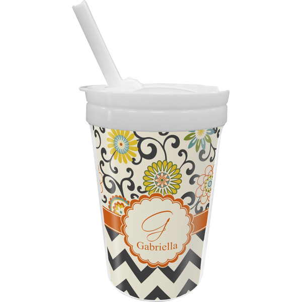 Custom Swirls, Floral & Chevron Sippy Cup with Straw (Personalized)