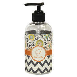 Swirls, Floral & Chevron Plastic Soap / Lotion Dispenser (8 oz - Small - Black) (Personalized)