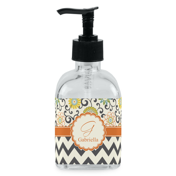 Custom Swirls, Floral & Chevron Glass Soap & Lotion Bottle - Single Bottle (Personalized)