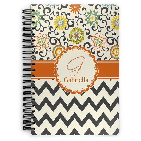 Custom Swirls, Floral & Chevron Spiral Notebook - 7x10 w/ Name and Initial