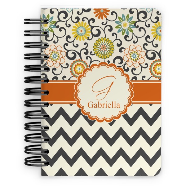 Custom Swirls, Floral & Chevron Spiral Notebook - 5x7 w/ Name and Initial
