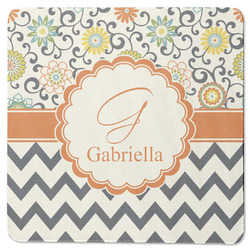 Swirls, Floral & Chevron Square Rubber Backed Coaster (Personalized)