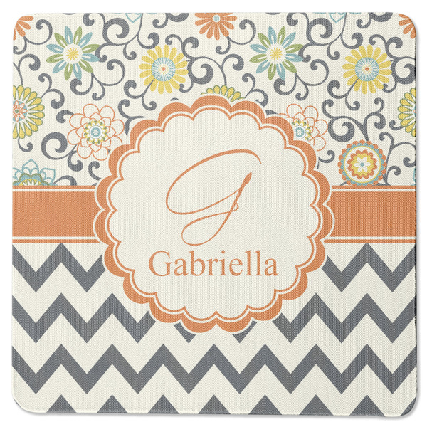 Custom Swirls, Floral & Chevron Square Rubber Backed Coaster (Personalized)