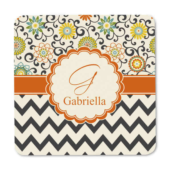 Swirls, Floral & Chevron Square Fridge Magnet - FRONT