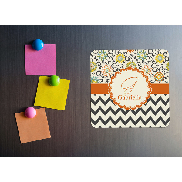 Swirls, Floral & Chevron Square Fridge Magnet - LIFESTYLE