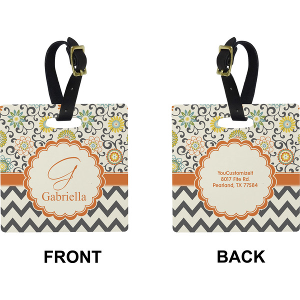 Swirls, Floral & Chevron Square Luggage Tag (Front + Back)