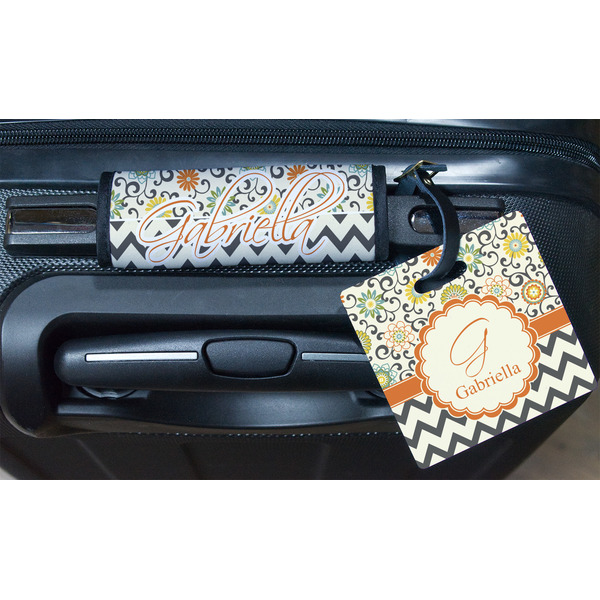 Swirls, Floral & Chevron Square Luggage Tag & Handle Wrap - In Context